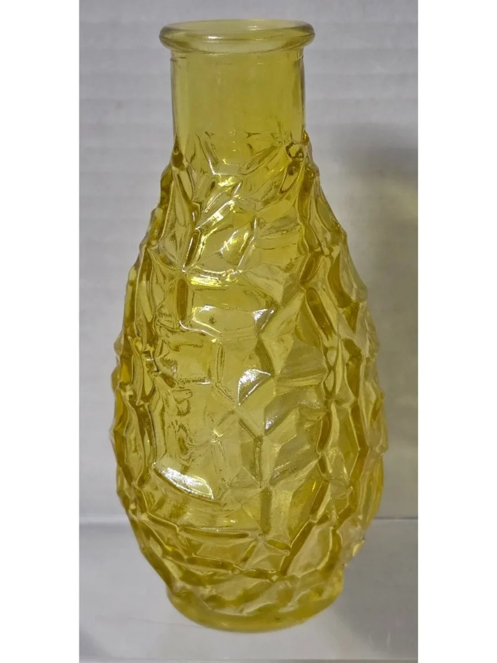 Vintage Amber Yellow Pressed Glass Decanter Bud Vase Diamond Starburst 5.5